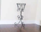 Vintage Black Plant Stand, Flower Display, Twisted Metal Plant Holder, Tripod Base, Garden, Cottage chic, Black Metal stand