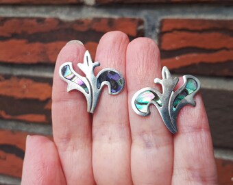 Vintage Abalone Sterling Silver Earrings Screw back 925 MexicoTribal Boho E5g