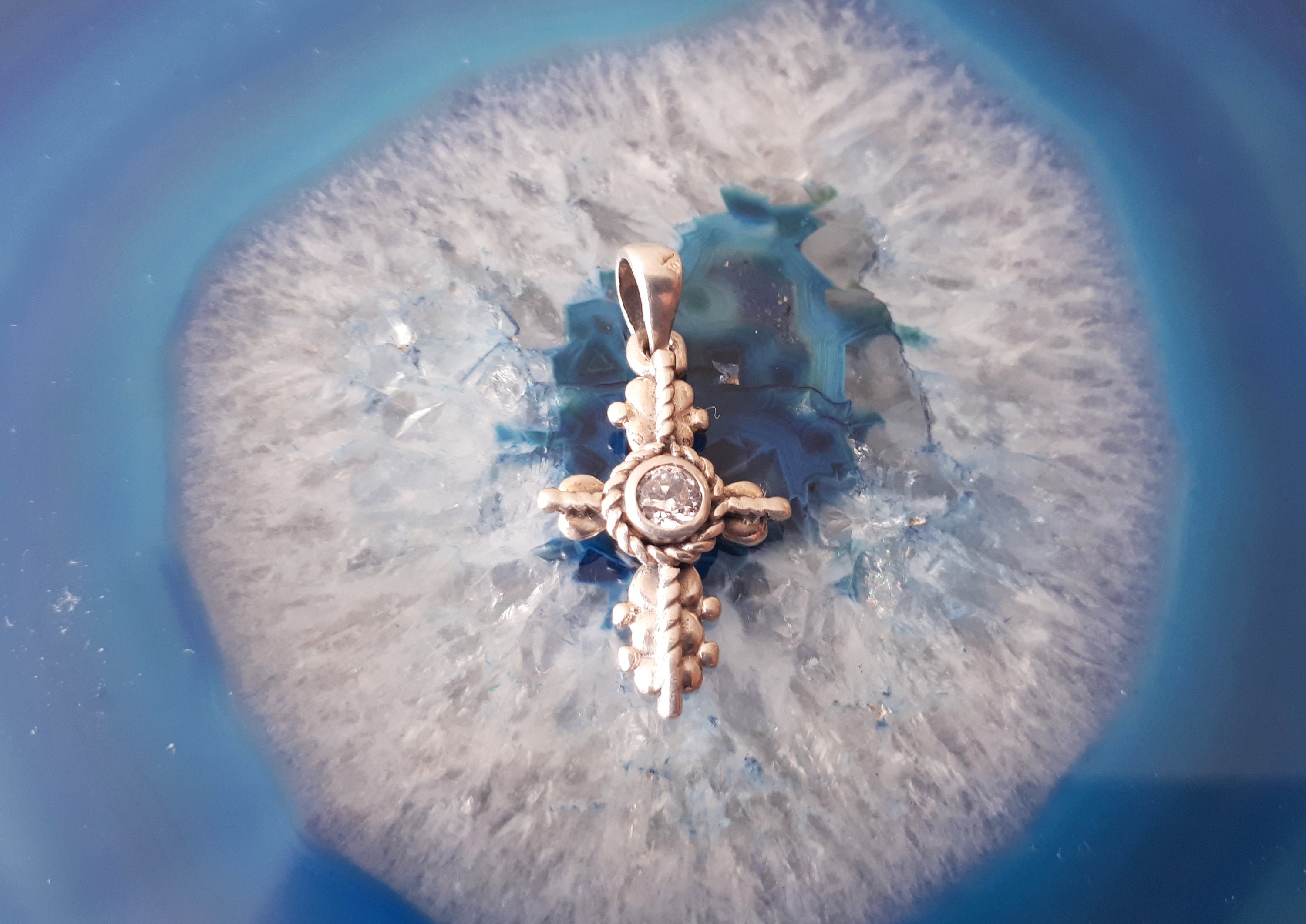 Vintage Sterling Silver Clear CZ Cross Pendant 925 Religious Christian ...