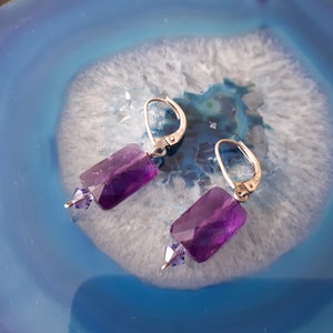 Vintage Multiple Faceted Amethyst Dangle Earrings  925 Sterling Silver Purple Gemstone EG6