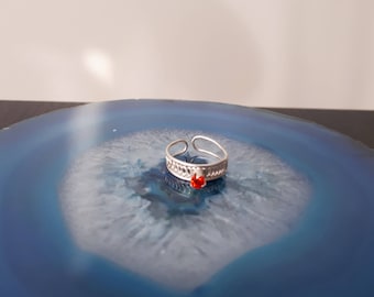Vintage Red CZ Toe Ring Wire Sterling Silver 925 Size 2 Adjustable TR1e