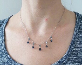 Vintage Sterling Silver and Swarovski blue crystal necklace NG2