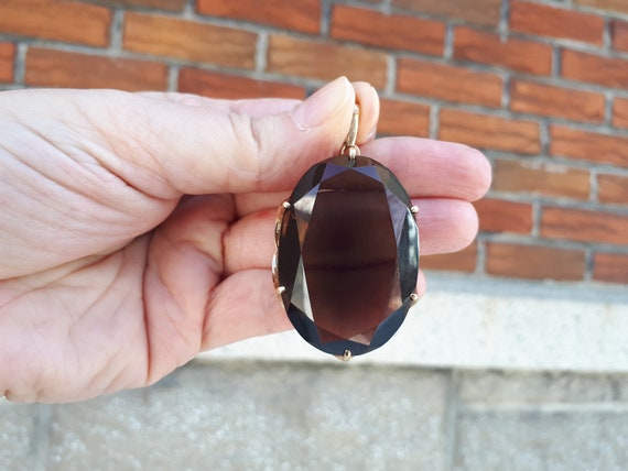 Vintage Large Smoky Quartz 14k Yellow Gold Pendant - image 2