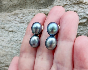 Vintage 14k Yellow Gold Filled 10 mm Double Silver Gay Cultured Pearl Clip on Earrings  GF4