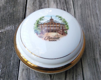 Vintage PLANKENHAMMER Floss Bavaria Porcelain Powder Box Trinket Jar Vanity Ring Jewelry Holder