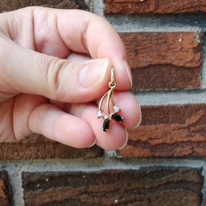 Vintage Black Onyx CZ Gold Over Sterling Silver Pendant Vermeil 925 P2j