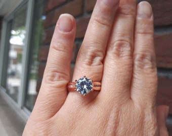 Vintage Rose Gold over Sterling Silver Vermeil 9 mm Clear Cubic Zircon Ring size 9 3/4 L3