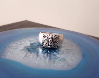 Vintage Sterling Silver Large Band Ring,Filigree 925, Size 8 R3
