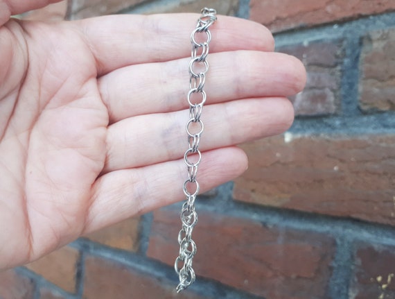 Vintage Double Chain Link Sterling Silver Bracelet Unisex for Men