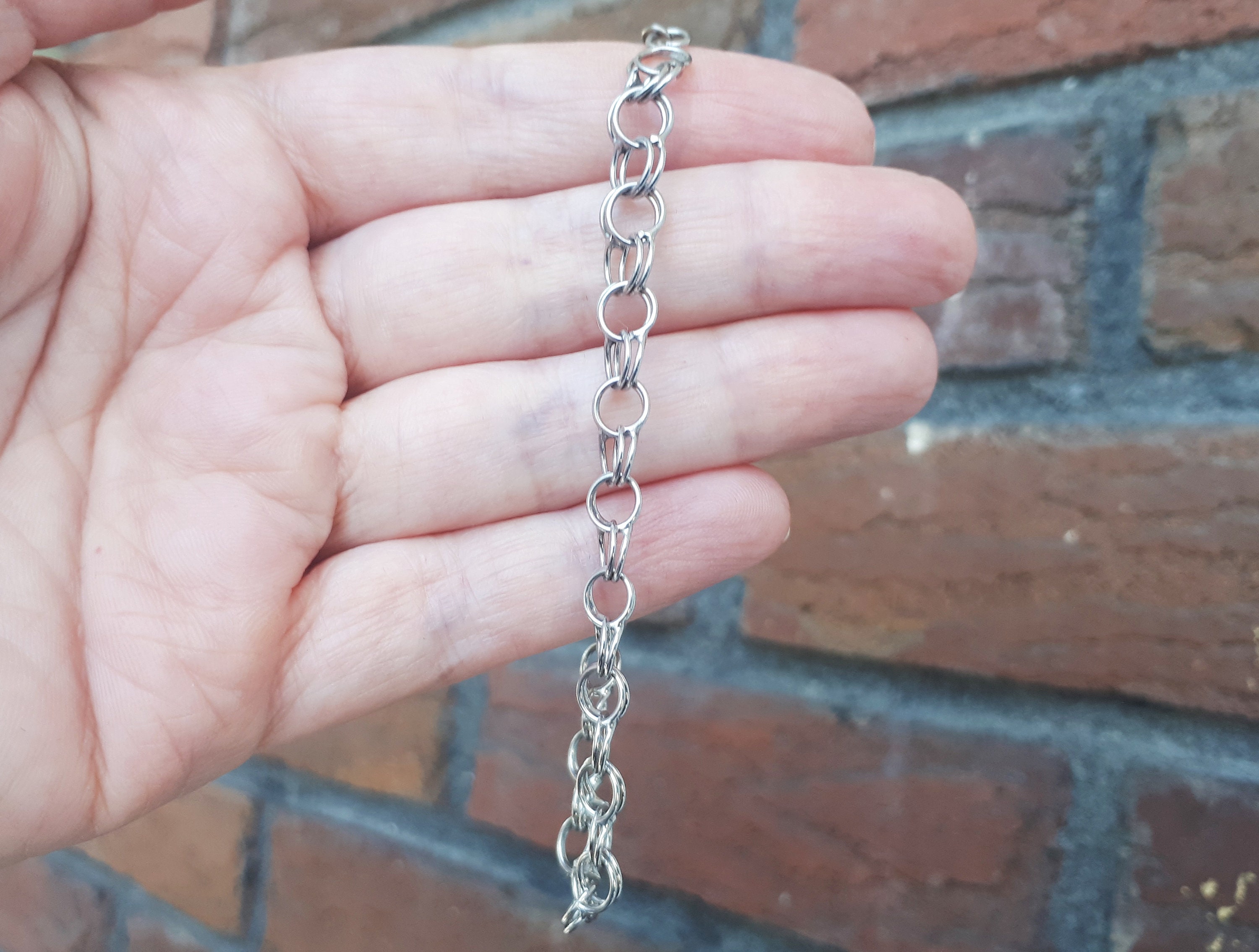 Vintage Double Chain Link Sterling Silver Bracelet Unisex