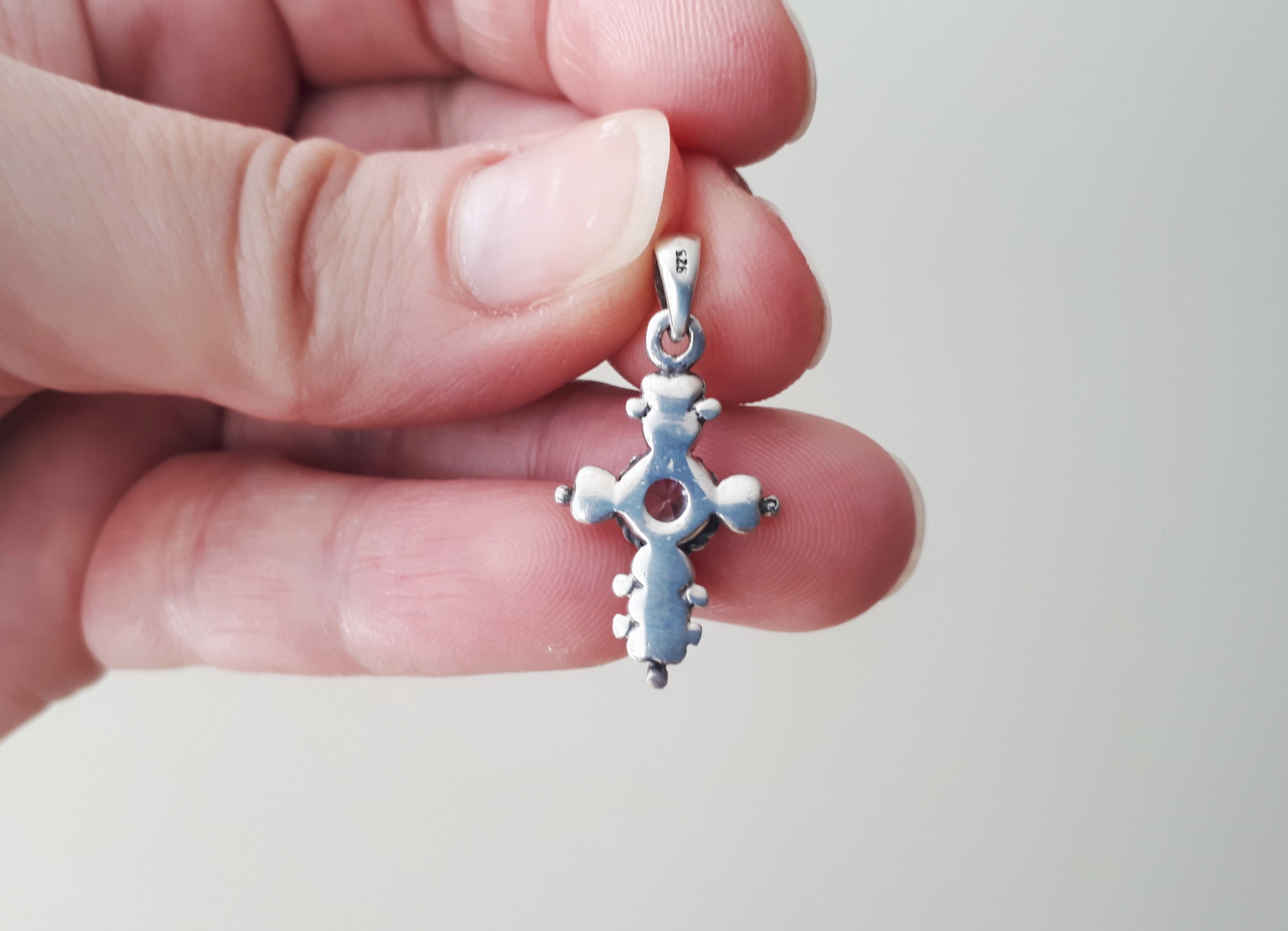 Vintage Sterling Silver Clear CZ Cross Pendant 925 Religious Christian ...