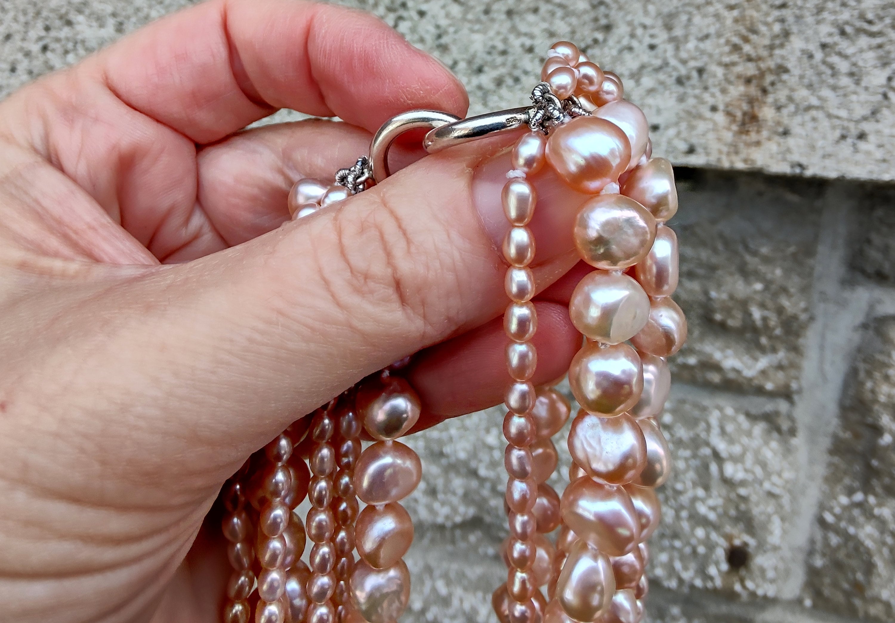 Vintage 8 Strand Pink Cultured Pearl Sterling Silver Clasp