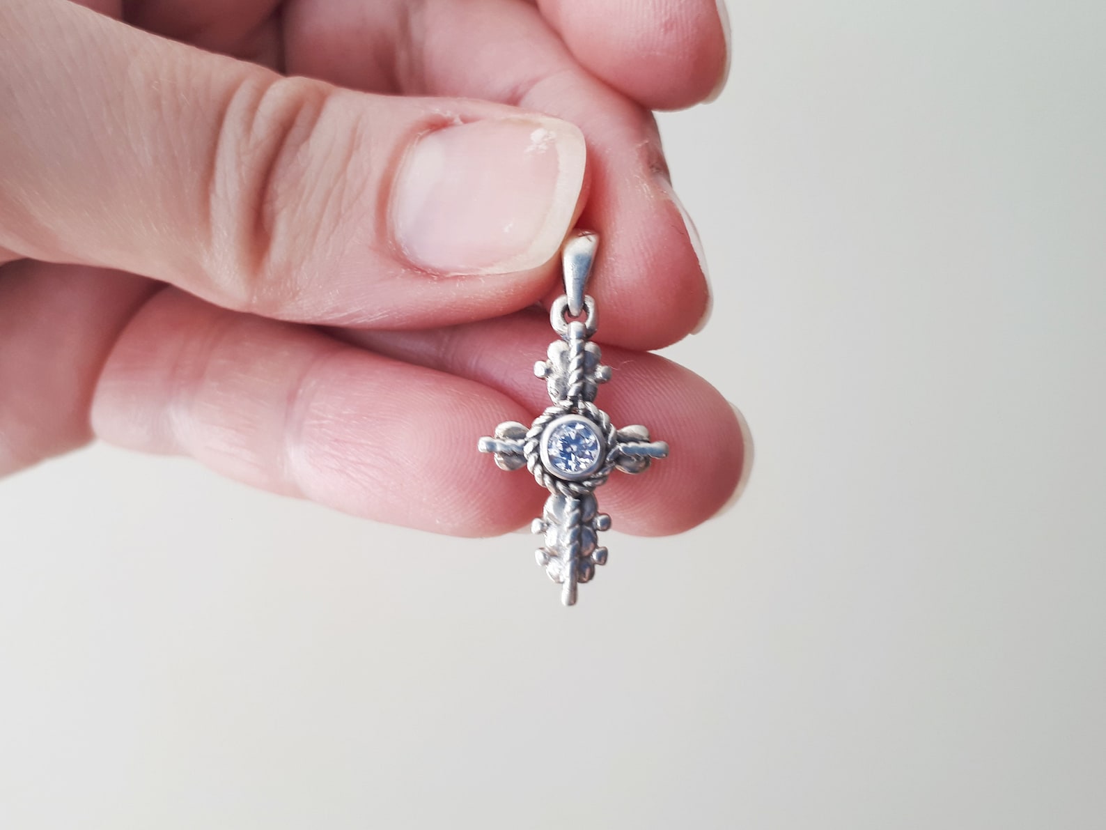 Vintage Sterling Silver Clear CZ Cross Pendant 925 Religious Christian ...