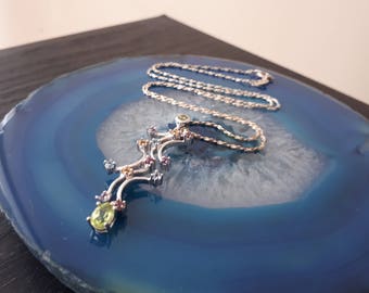 Vintage Multi Colored CZ Sterling Silver Long Pendant Necklace NG7