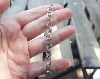 Vintage Double Chain Link Sterling Silver Bracelet Unisex For Men Starter Charm bracelet 925 B2d