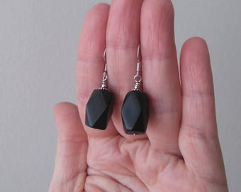 Vintage Sterling Silver Black Onyx Dangle Earrings EG12