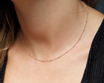 14k rose gold filled necklace, Simple satellite necklace, Thin layering necklace, Dainty satellite chain necklace