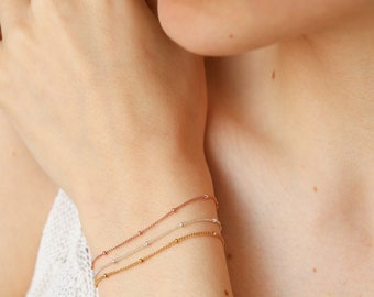 Satellite chain bracelet, delicate silver rose or gold bracelet for layering