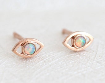 Delicate Gold Opal Stud Earrings, Round Opal Earrings, Baby Earrings, Little Opal Earrings