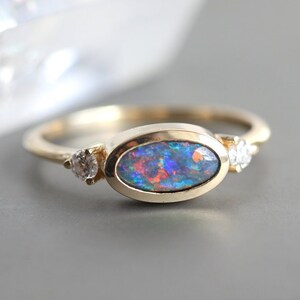 Black Opal Ring Blue Opal Diamond Ring 14k Yellow Gold Opal - Etsy