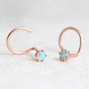 Opal Hoop Earrings, Gold Small Hoops, Ear Jacket Minimalist, Opal Ear Cuff Jewelry, Front Back Earrings, Ear Climber image 1