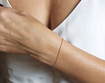 Thin rose gold bracelet, Simple 14k rose gold bracelet, Delicate chain bracelet, Dainty gold bracelet