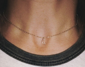 Gold moon necklace, Crescent moon choker, Tiny crescent necklace, Solid gold moon necklace, Silver necklace