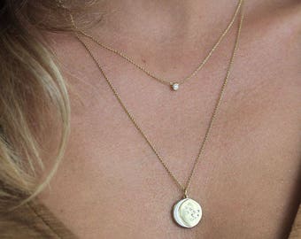 Delicate Solitaire Diamond Necklace, simple Everyday Rose Gold Jewelry, Dainty Wedding Yellow Gold Necklace, Solid Gold Bridal Necklace