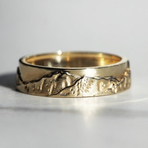 Mountain Ring, Gold Mountain Mens Wedding Ring, Womens Mountain Wedding Ring