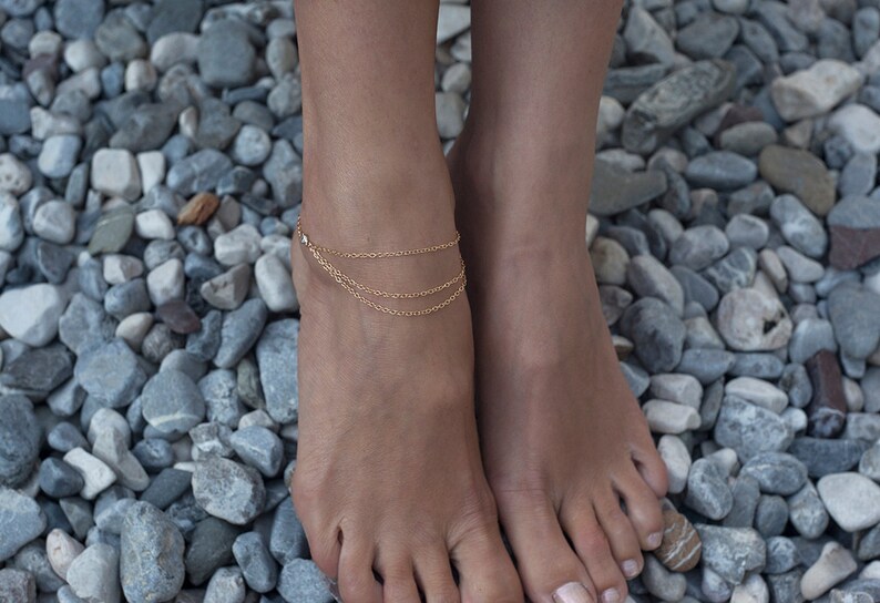 Cz Diamond Anklet Gold Layered Anklet Rose Gold Anklet Etsy