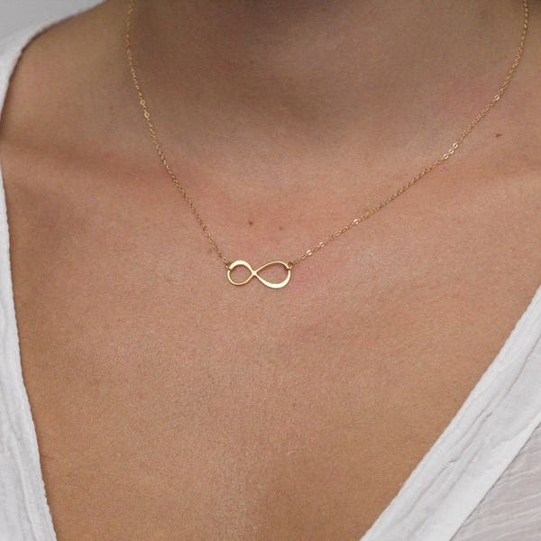 Collier Infinity, Collier infini en or massif, Collier éternité en or rose, Collier charme Dainty