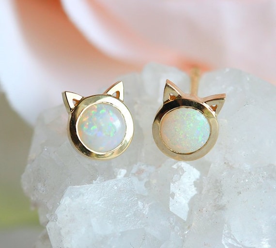 Buy 14k Solid Cat Gold Stud Earrings 14k Kitty Cat Stud Earrings Online in  India  Etsy