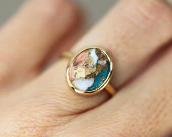 Turquoise Engagement Ring • Oyster Turquoise • Gold or Silver • Boho Solitaire Ring • Personalized Ring