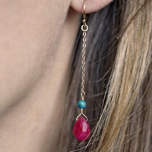 Pendientes turquesa con rubí • Oro laminado o plata de ley • Pendientes colgantes estilo bohemio • Joyería minimalista • Regalos para mujer