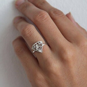 Diamond shaped ring, Solid gold ring, 18k white gold ring, Silver statement ring, 14k rose gold ring image 2