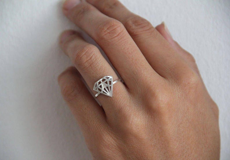 Diamond shaped ring, Solid gold ring, 18k white gold ring, Silver statement ring, 14k rose gold ring image 2