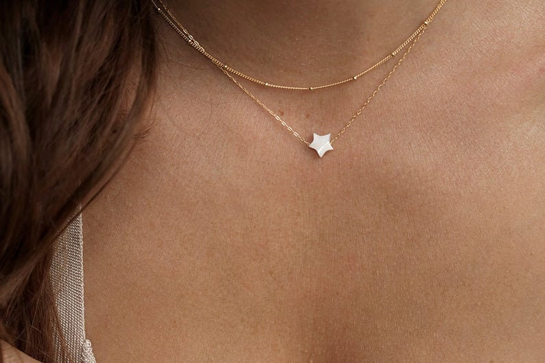 MYANAIL Star Pendant Choker Necklace Double Chain Pearl Pendant Y Necklace Jewelry for Women Girls 