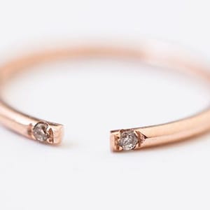 Open stacking diamond ring, Gold midi ring, Thin knuckle band, Tiny diamond ring, Simple wedding band image 4