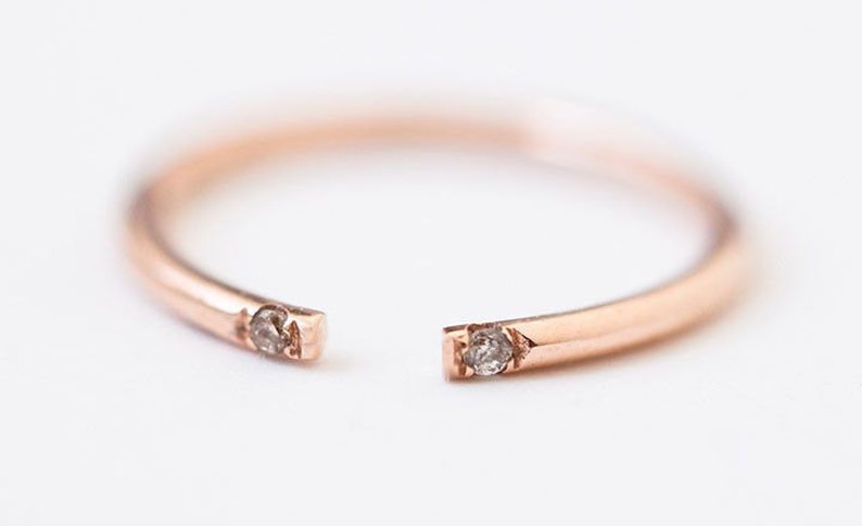 Open stacking diamond ring, Gold midi ring, Thin knuckle band, Tiny diamond ring, Simple wedding band image 4