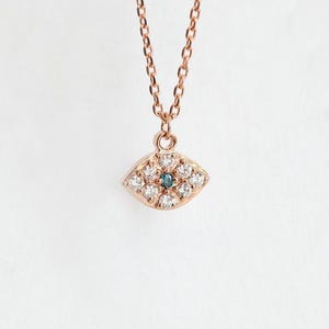 Gold Diamond Necklace • Eye Pendant • Optional Hamsa with Ruby • Solid Gold Chain • Personalized Jewelry