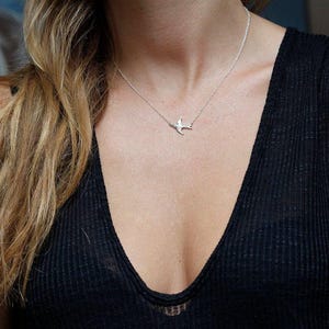 Silver swallow necklace, Tiny bird necklace, Sideways flying bird necklace, Dainty rose gold bird necklace