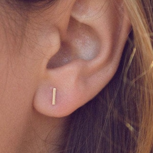 Thin bar earrings, White gold bar earrings, Solid gold bar studs, Petite bar stud earrings, Simple small studs