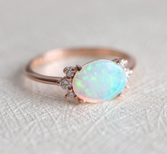 Opal Engagement Ring Australian Opal Cabochon Ring October | Etsy