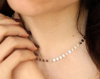 Disc chain necklace coin chain necklace sterling silver layering necklace