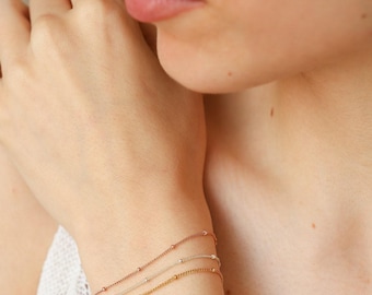 Satellite chain bracelet, delicate silver rose or gold bracelet for layering