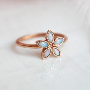 Rose Gold Flower Ring, Flower Opal Ring with Marquise Opals, Simple Gold Floral Ring in 14k Gold