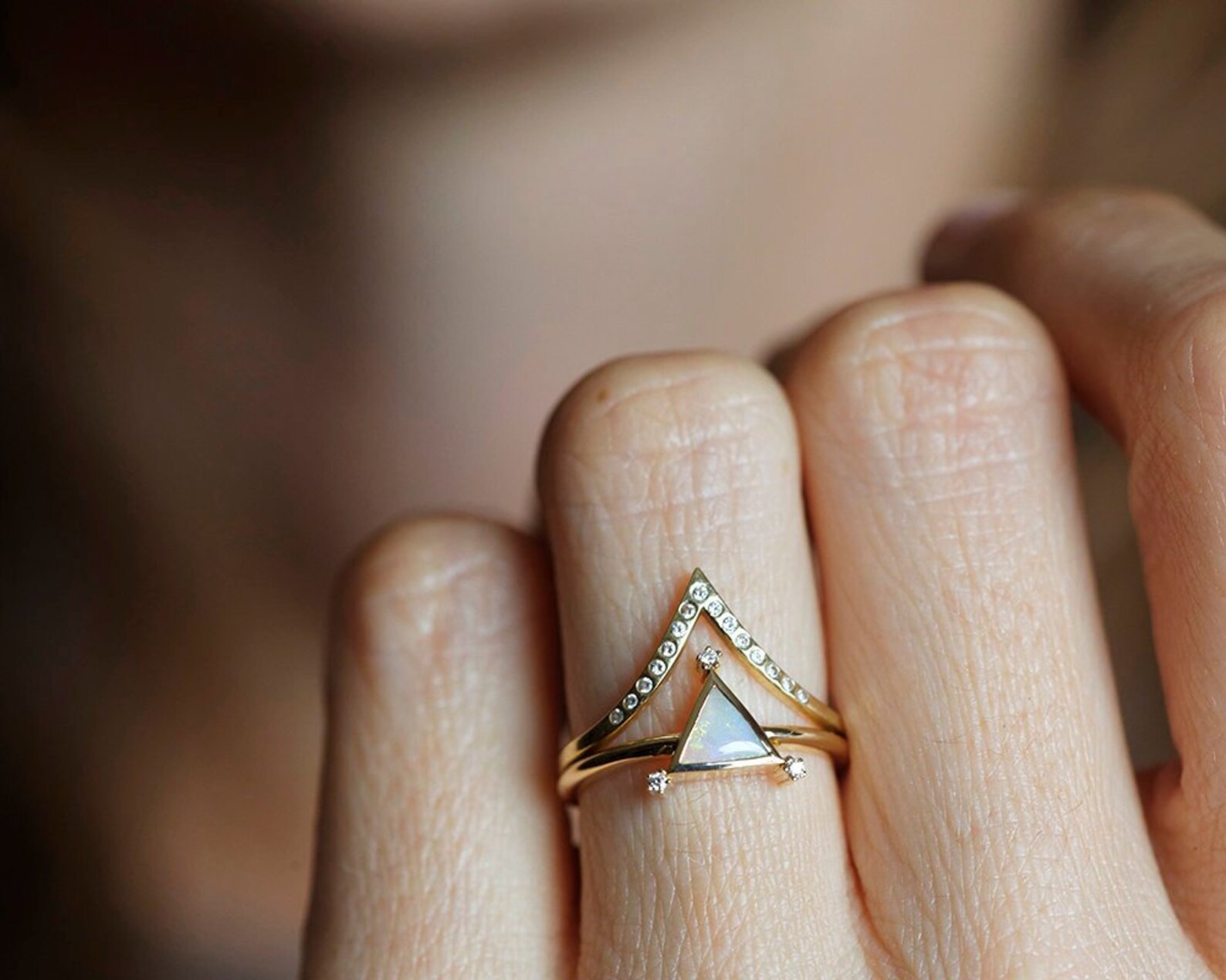 Triangle Engagement Ring With Fire Opal Opal Engagement Ring - Etsy