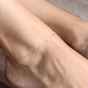 Diamond Anklet, Dainty Foot Bracelet in 14k or 18k Solid Gold by Threelayers