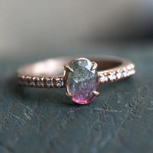 Watermelon Tourmaline Ring Rose Gold, Pink Green Tourmaline Diamond Ring