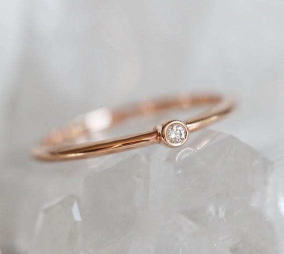 Diamond ring, Small dainty ring, Delicate baby stacking ring, Tiny gemstone  solitaire